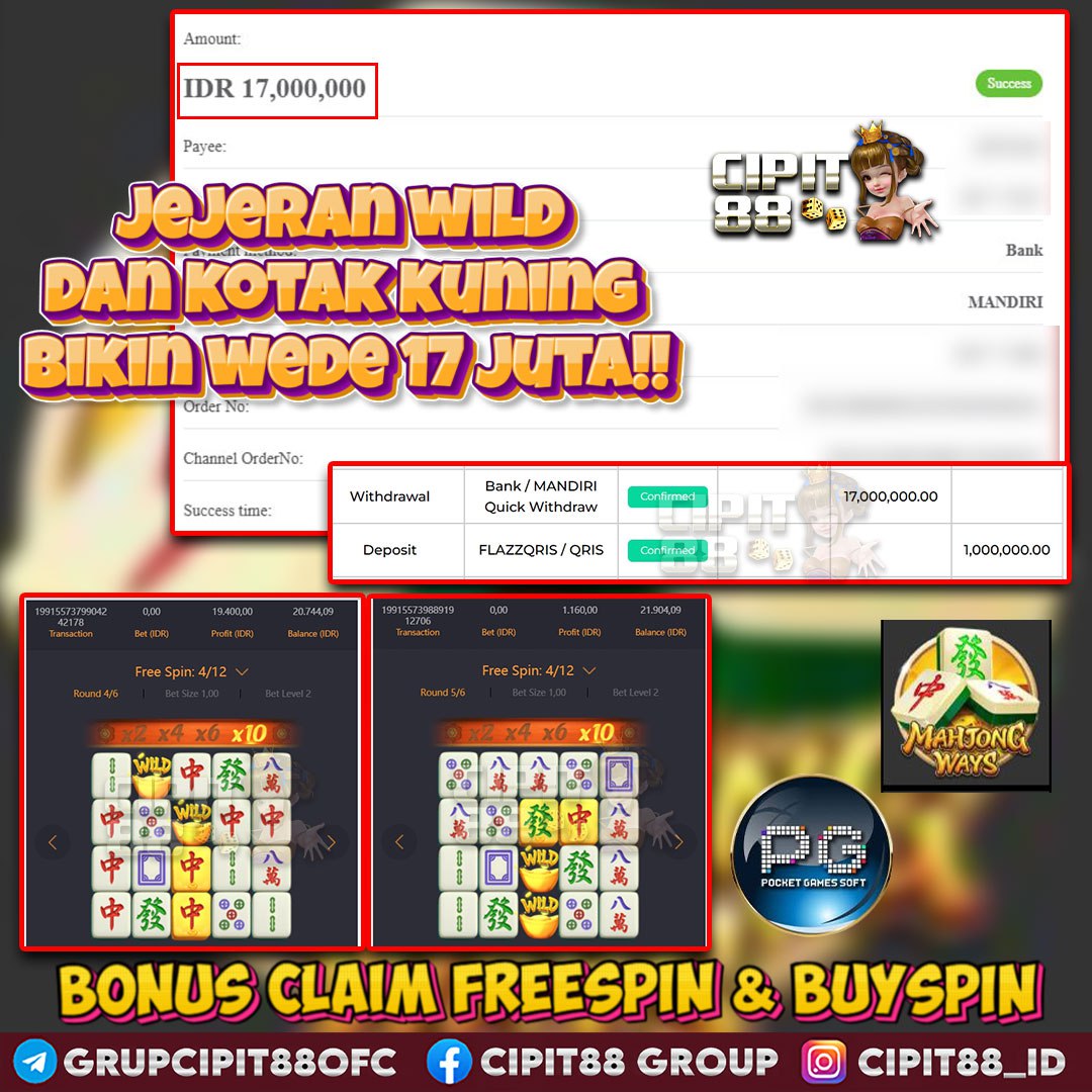 CIPIT88 JACKPOT SLOT MAHJONG WAYS RP 17.000.000 ID : MER***